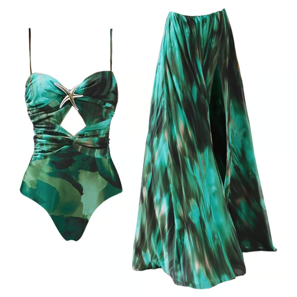 One Piece Swimsuit and Skirt Set