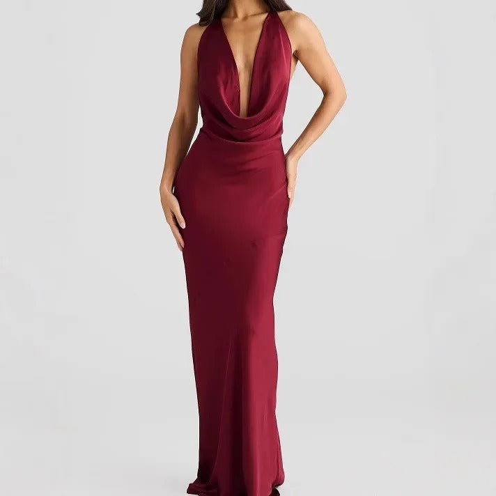 Sexy Sleeveless Silk Slim-Fit Gown