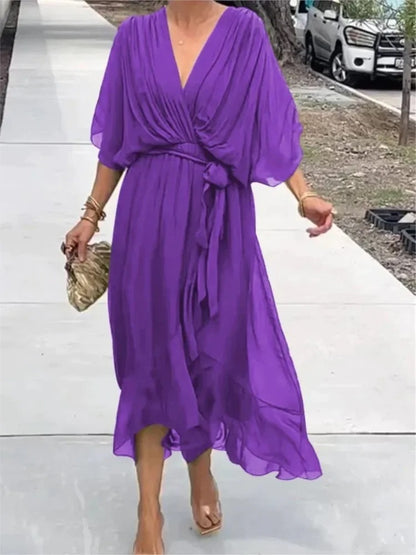 Chic V-Neck Long Dress
