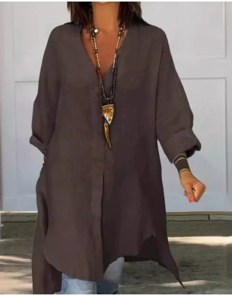 Linen Flow V-Neck Shirt Blouse