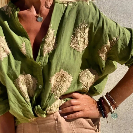 Autumn 3D Print Button-Up Shirt