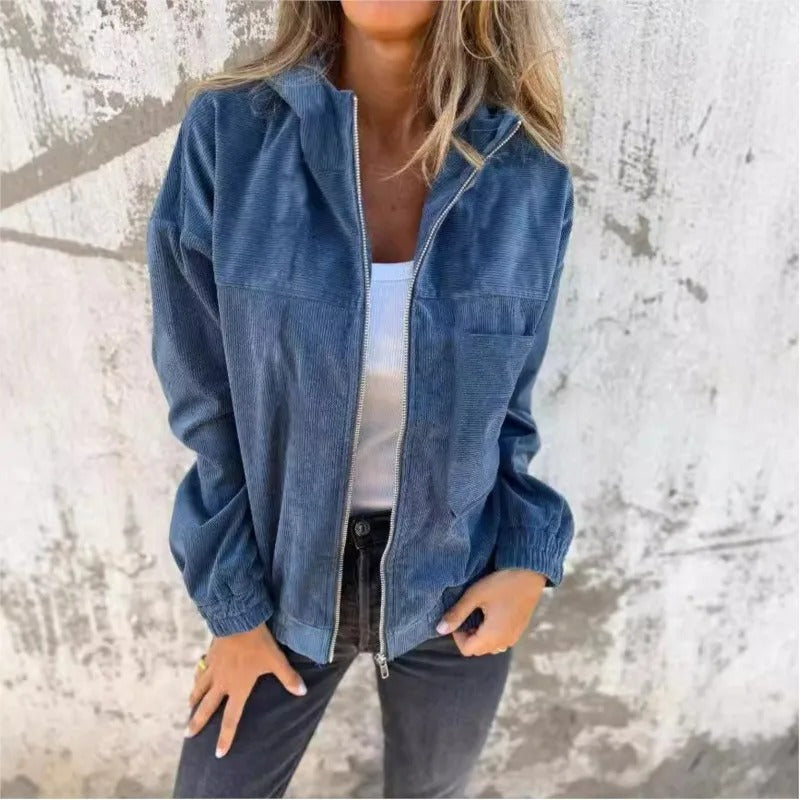 Cozy Cord Hooded Zip-Up Corduroy Jacket