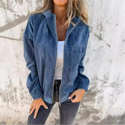 Cozy Cord Hooded Zip-Up Corduroy Jacket