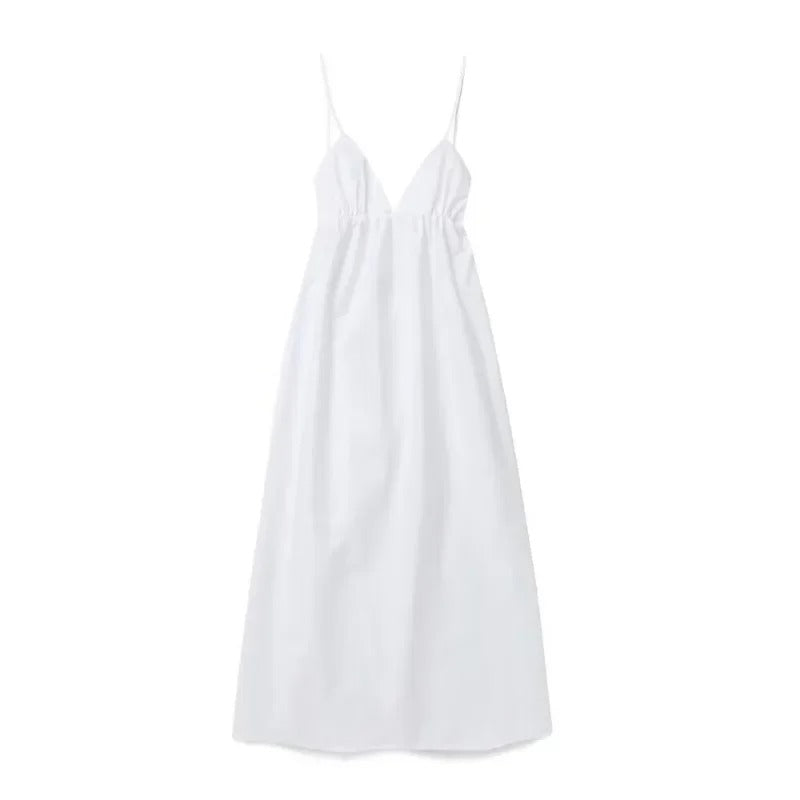ZBZA Backless V-Neck Midi Dress