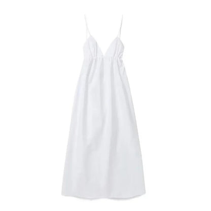 ZBZA Backless V-Neck Midi Dress