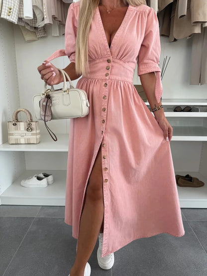 Vintage Lace-Up Denim Dress