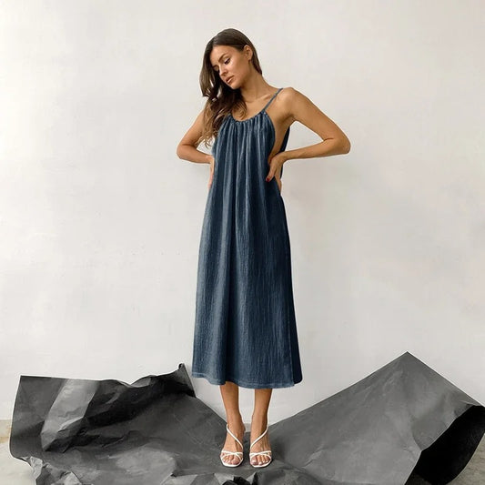 Elegant Cotton Gauze Sleeveless Maxi Dress