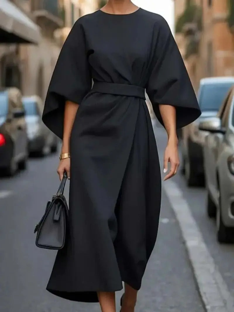 Chic Women’s Solid Color Bat Sleeve Dress