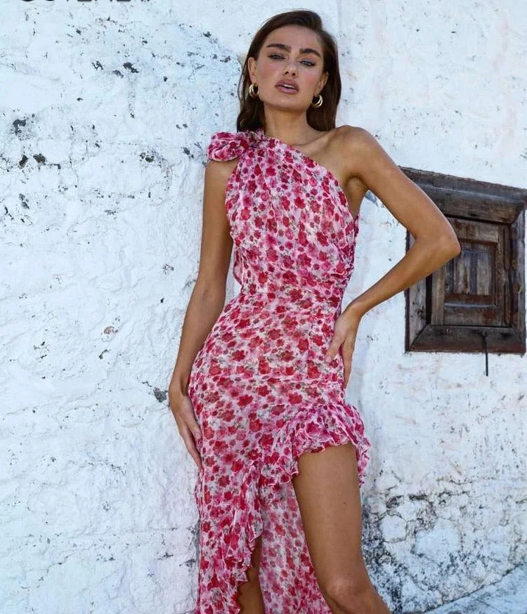 Floral One-Shoulder Bodycon Dress