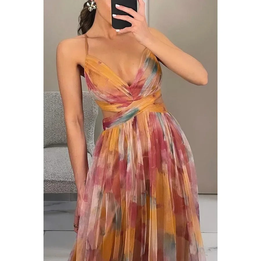 Women's Mesh Print Slim Dress