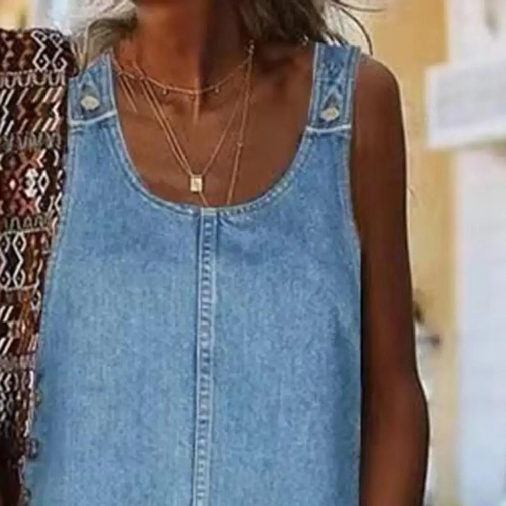 Solid Color Faux Denim Mini Dress