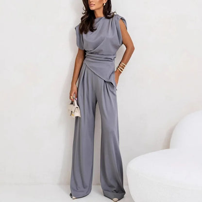 Elegant Solid Color Pants Set