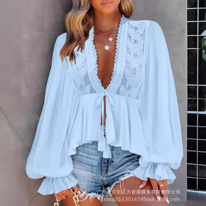 Ruffle Edge Long Sleeve Blouse