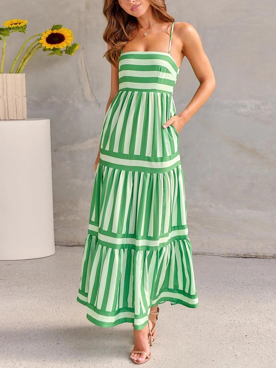 Chic Striped Tiered Midi Slip Dress
