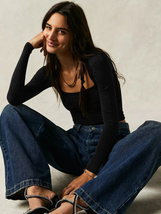 Street Muse Cropped Solid Long Sleeve Tee