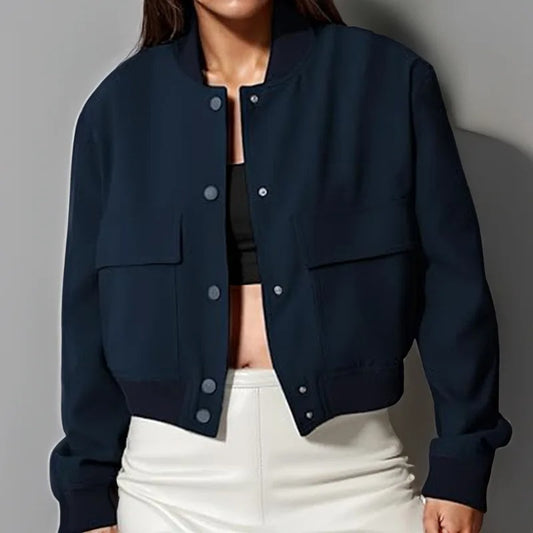 Stand Collar Pocket Jacket for Women