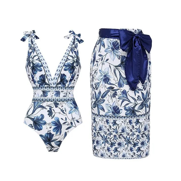 Flaxmaker Vintage Printed Swimsuit and Sarong