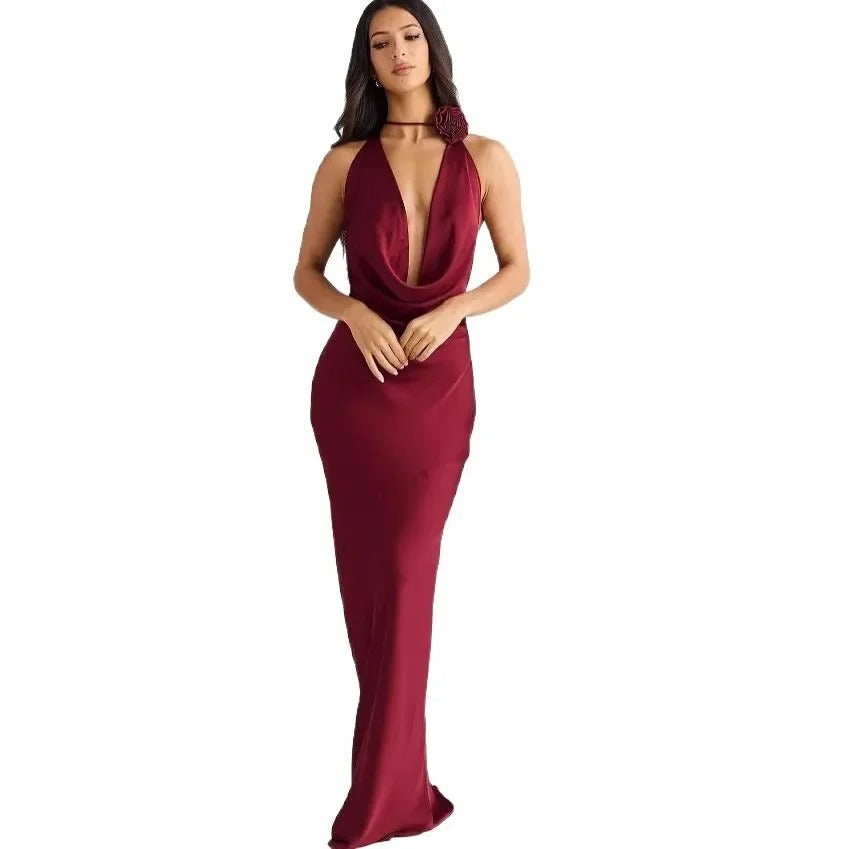 Sexy Sleeveless Silk Slim-Fit Gown