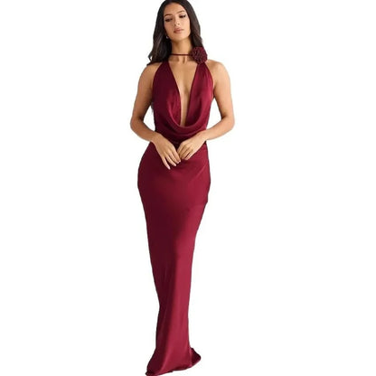 Sexy Sleeveless Silk Slim-Fit Gown