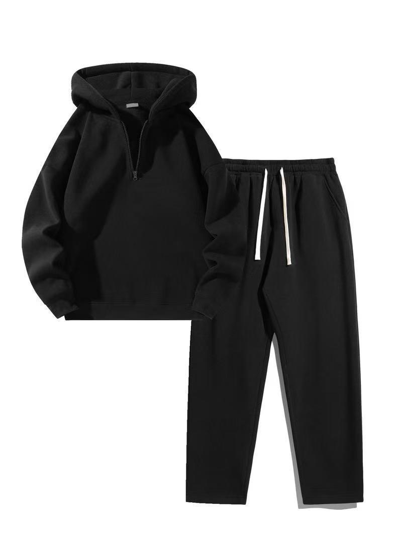 Women’s Casual Lapel Half-Zip Sweatshirt & Wide-Leg Pants Set