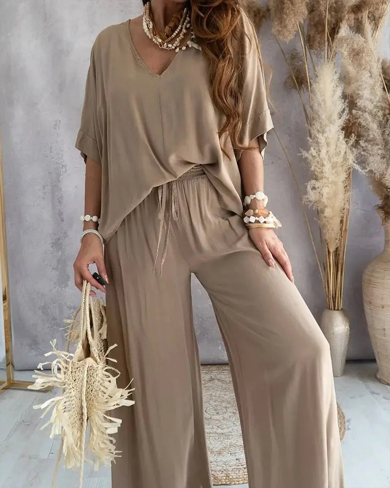 Chic White Lace-Up Two-Piece Set