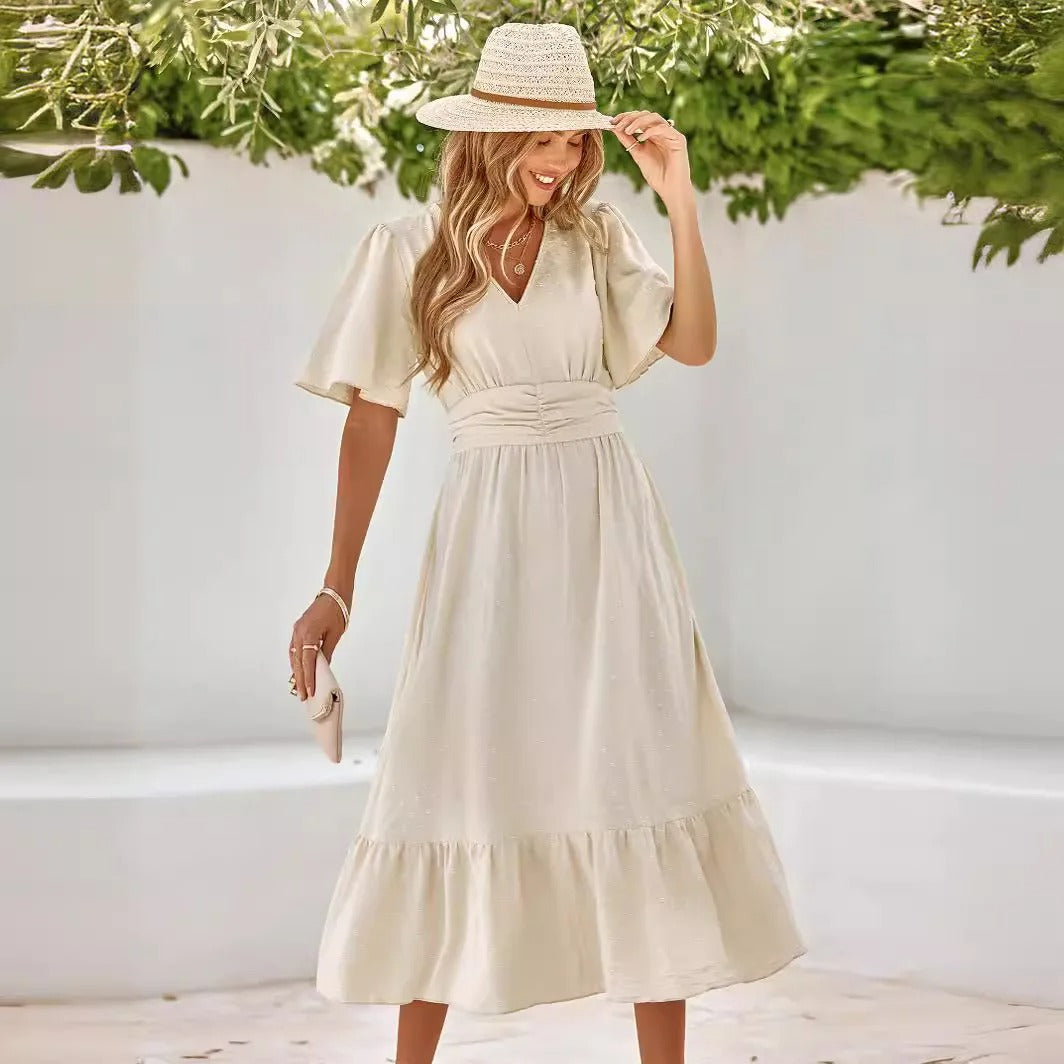 Elegant Lotus Sleeve Summer Dress