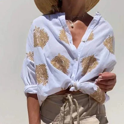 Autumn 3D Print Button-Up Shirt