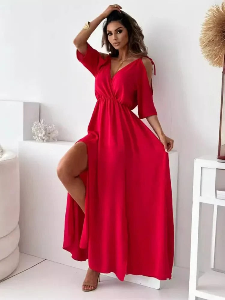 Flirty Sleeveless Off-Shoulder Maxi Dress