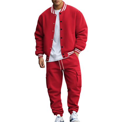 Stand Collar Fleece-Lined Baseball Sports Suit for Men