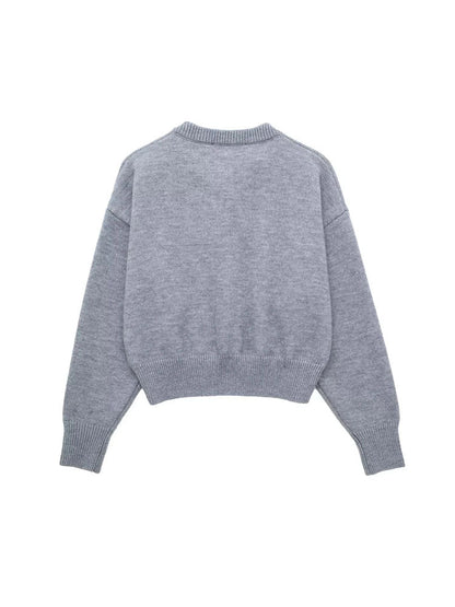 Women’s Gray High-Waist Button-Detail Knitted Coat