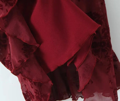 Vintage Floral Burgundy Mini Dress
