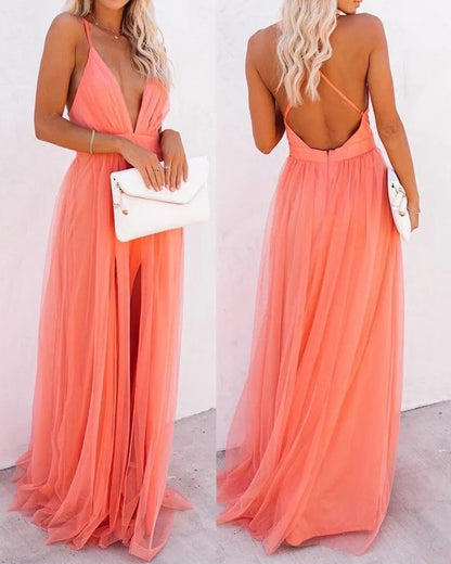 Lace Glam V-Neck Maxi Dress