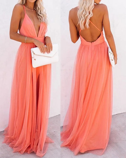 Lace Glam V-Neck Maxi Dress