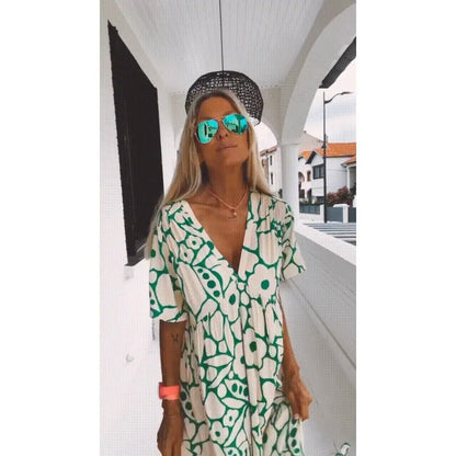 Sunlit Bloom Deep V Maxi Dress
