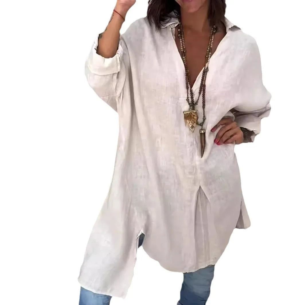Linen Flow V-Neck Shirt Blouse