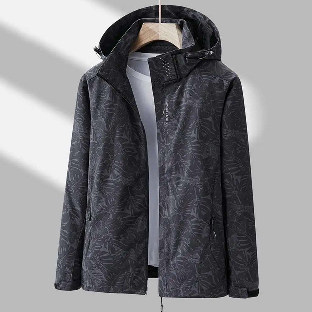 Leaf Print Waterproof Windbreaker Jacket