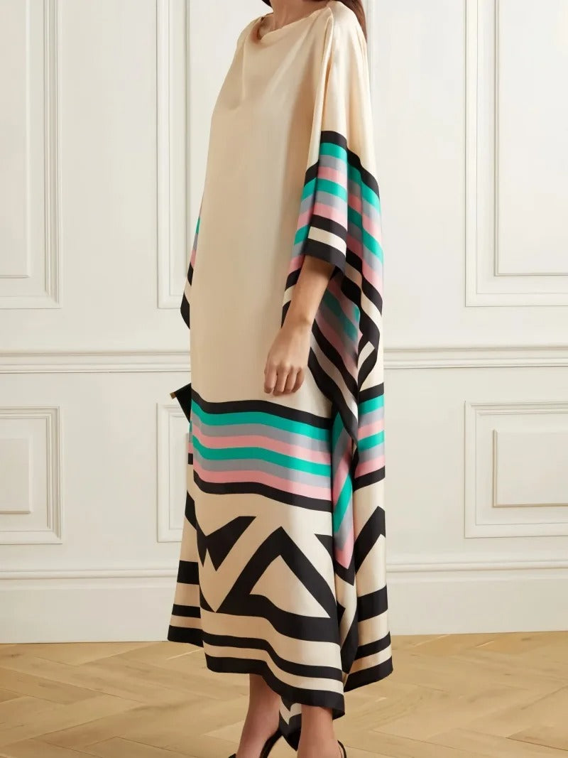 Elegant Boho Striped Patchwork Maxi Dress