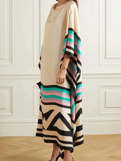 Elegant Boho Striped Patchwork Maxi Dress