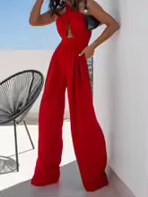 HalterGlow High-Waist Wide-Leg Jumpsuit
