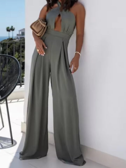 HalterGlow High-Waist Wide-Leg Jumpsuit