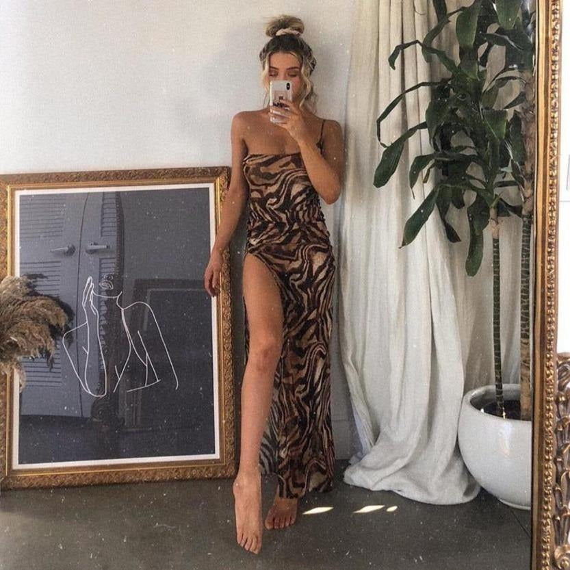 Vintage Grace High-Slit Maxi Dress