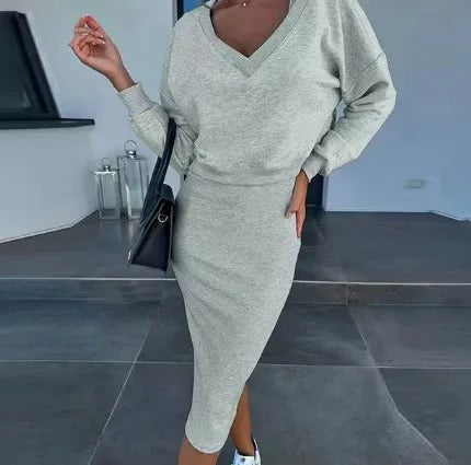 Sexy V-Neck Autumn Two-Piece Set