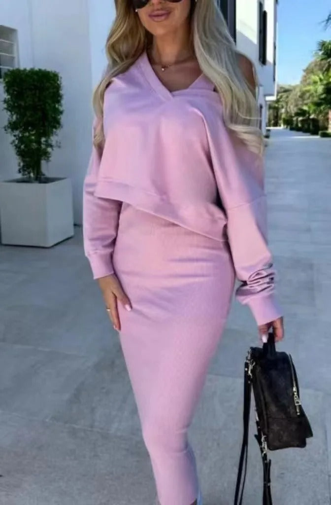 Sexy V-Neck Autumn Two-Piece Set