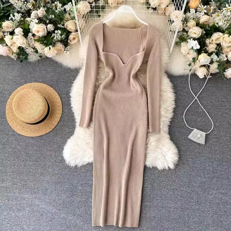 VitaKnit V-Neck Bodycon Sweater Dress