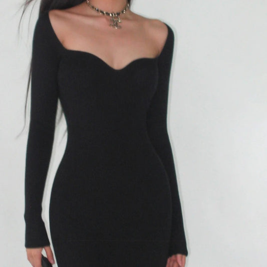 VitaKnit V-Neck Bodycon Sweater Dress