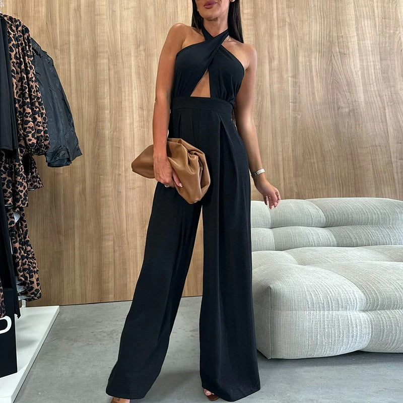 HalterGlow High-Waist Wide-Leg Jumpsuit