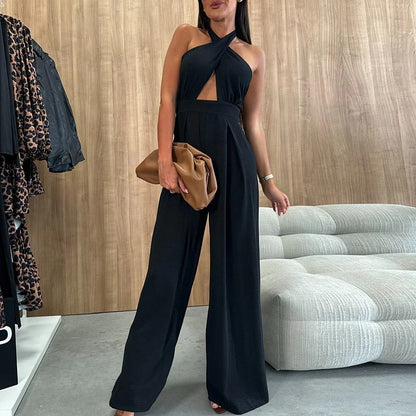 HalterGlow High-Waist Wide-Leg Jumpsuit
