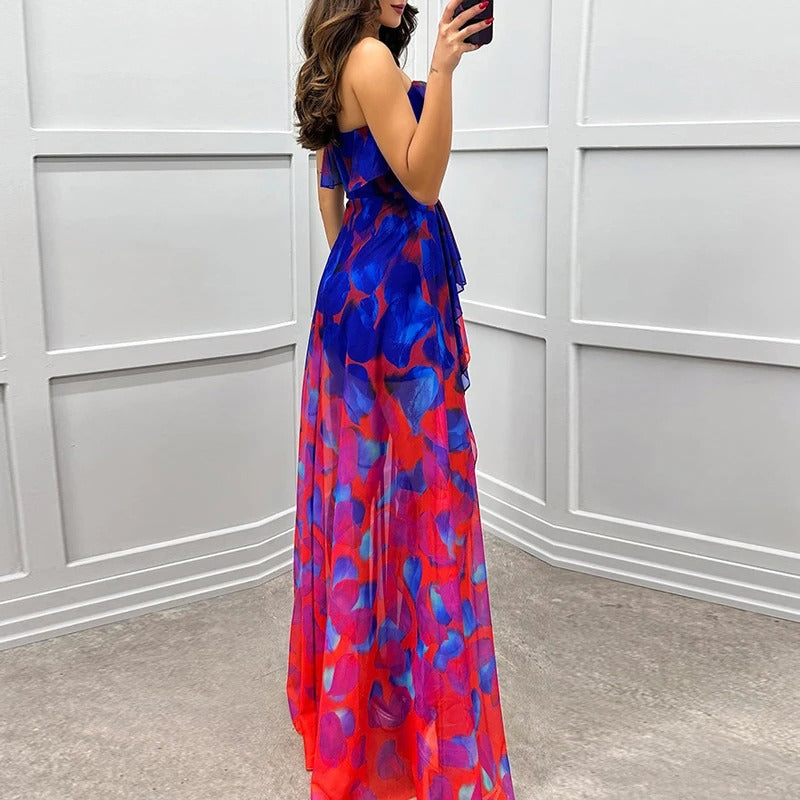 Celestia Irregular Ruffle Mesh Maxi