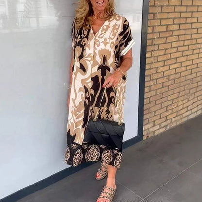 Elegant Floral Print V-Neck A-Line Dress