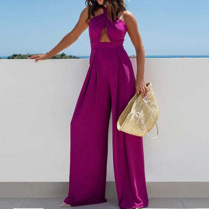 HalterGlow High-Waist Wide-Leg Jumpsuit